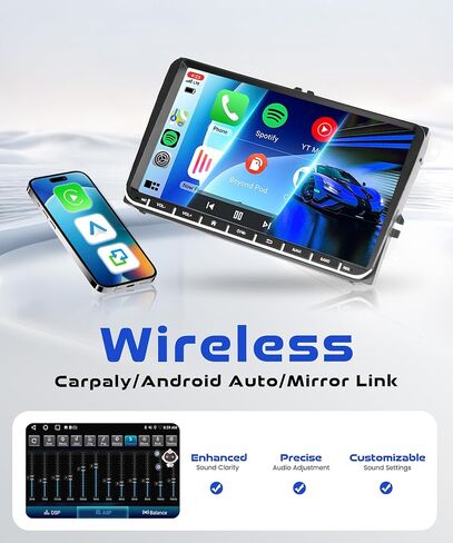 4G+64G Android 13 Double Din Car Stereo for VW Volkswagen SEAT Skoda Jetta Golf Polo Touran Support Wireless Carplay Android Auto, 9 Inch Touchscreen VW Car Radio with GPS, WiFi, Bluetooth, FM, 32 EQ in Kuwait