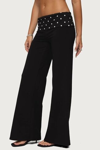 Amiblvowa Y2k Flared Leggings Women Fold Over Low Waist Wed Leg Lounge Pants Cute Yoga Foldover Bell Bottoms Sweatpants in Saudi Arabia
