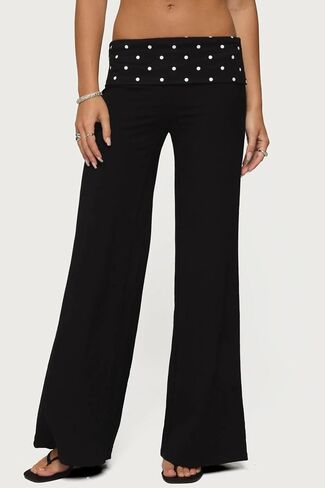 Amiblvowa Y2k Flared Leggings Women Fold Over Low Waist Wed Leg Lounge Pants Cute Yoga Foldover Bell Bottoms Sweatpants in Saudi Arabia