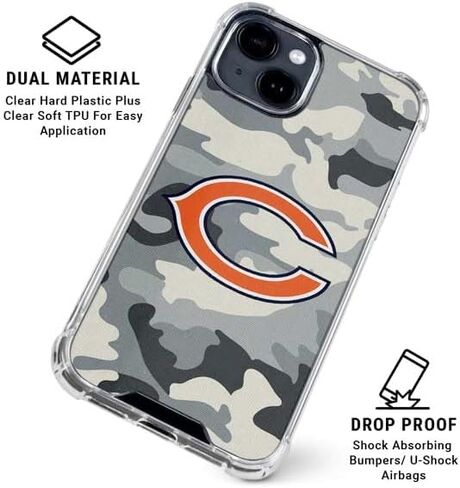 Skinit Clear Phone Case Compatible with iPhone 15 Plus - Officially Licensed NFL Chicago Bears Camo Design in Saudi Arabia