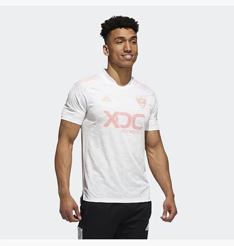 Adidas D.C. United MLS Men's Condivo21 Short Sleeve Soccer Jersey, White/Glow Pink in Saudi Arabia