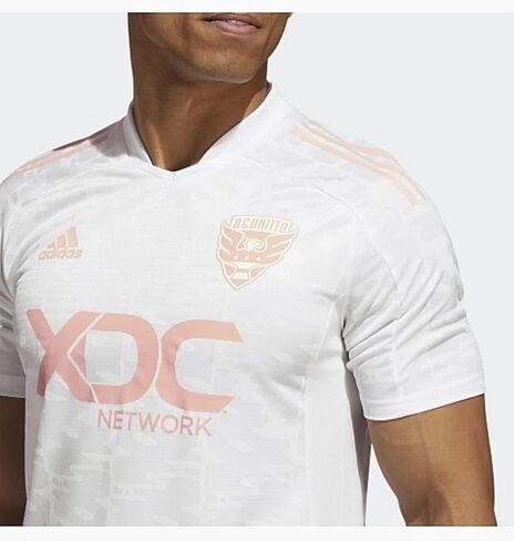 Adidas D.C. United MLS Men's Condivo21 Short Sleeve Soccer Jersey, White/Glow Pink in Saudi Arabia