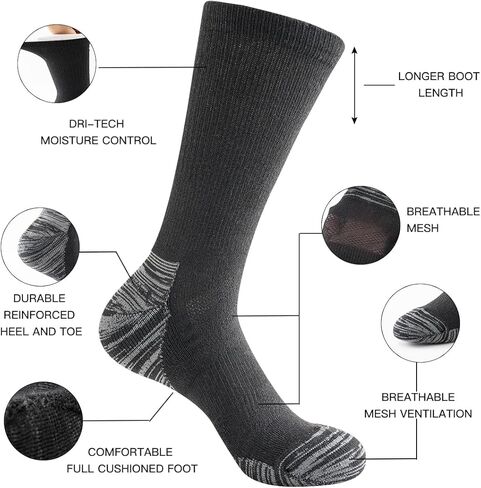 JOYNÉE 6 Pairs Mens Crew Cushion Socks Work Athletic Running Socks Casual Breathable Socks for Men,Sock Size:10-13 in Saudi Arabia