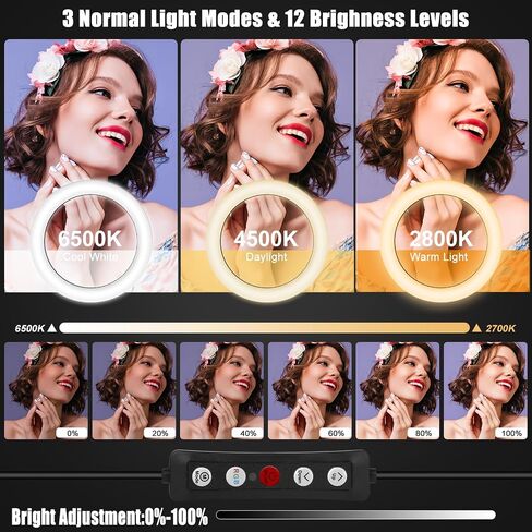 13" RGB Selfie Ring Light with Stand 76" Tall & 2 Phone Holders, Tablet Holder, Sunset Lamp & 51 Color Modes, Desk Tripod, 12 Dimming Levels Halo Light, LED Camera Ringlight for iPhone/TikTok/YouTube in Saudi Arabia