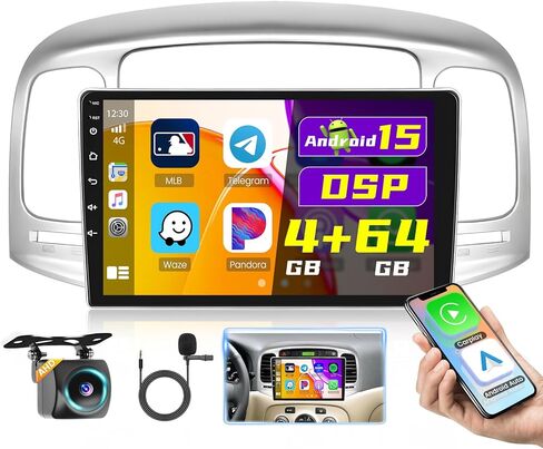 [4+64g] Hikity Android Car Stereo لـ Hyundai Accent 2009 2009 2010 2011 رابط مرآة بلوتوث اللاسلكي ، راديو شاشة تعمل باللمس 9 بوصة مع رابط المرآة Bluetooth wifi cam swc in Kuwait