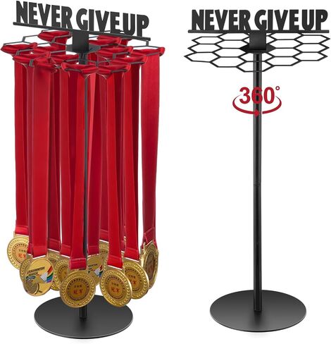 Honeydak Rotatable Medal Hangers Display Tabletop Metal Medal Holder Rack with Adjustable Height Holds 45+ Medals with Motivational Words Race Marathon Sports Hanger Display in Saudi Arabia