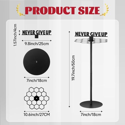 Honeydak Rotatable Medal Hangers Display Tabletop Metal Medal Holder Rack with Adjustable Height Holds 45+ Medals with Motivational Words Race Marathon Sports Hanger Display in Saudi Arabia