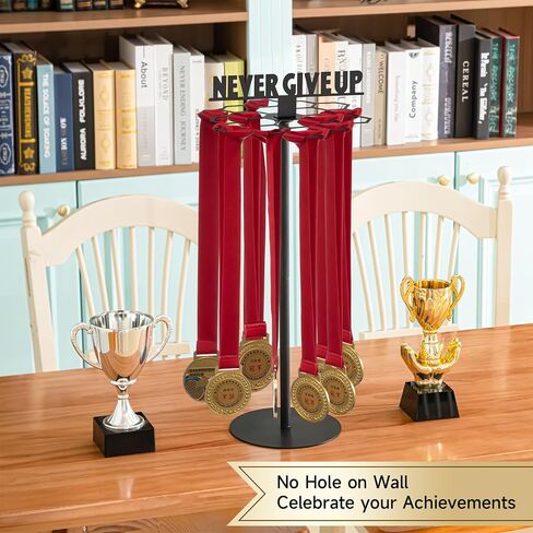 Honeydak Rotatable Medal Hangers Display Tabletop Metal Medal Holder Rack with Adjustable Height Holds 45+ Medals with Motivational Words Race Marathon Sports Hanger Display in Saudi Arabia