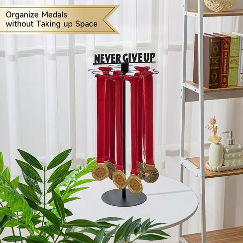 Honeydak Rotatable Medal Hangers Display Tabletop Metal Medal Holder Rack with Adjustable Height Holds 45+ Medals with Motivational Words Race Marathon Sports Hanger Display in Saudi Arabia