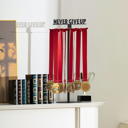 Honeydak Rotatable Medal Hangers Display Tabletop Metal Medal Holder Rack with Adjustable Height Holds 45+ Medals with Motivational Words Race Marathon Sports Hanger Display in Saudi Arabia
