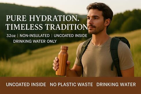 Premium 32oz Pure Copper Water Bottle for Drinking - Ayurvedic Health Benefits - Handcrafted Copper Water Vessel - Leak-Proof Design, Rust-Free - Eco-Friendly Choice in Saudi Arabia