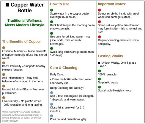 Premium 32oz Pure Copper Water Bottle for Drinking - Ayurvedic Health Benefits - Handcrafted Copper Water Vessel - Leak-Proof Design, Rust-Free - Eco-Friendly Choice in Saudi Arabia