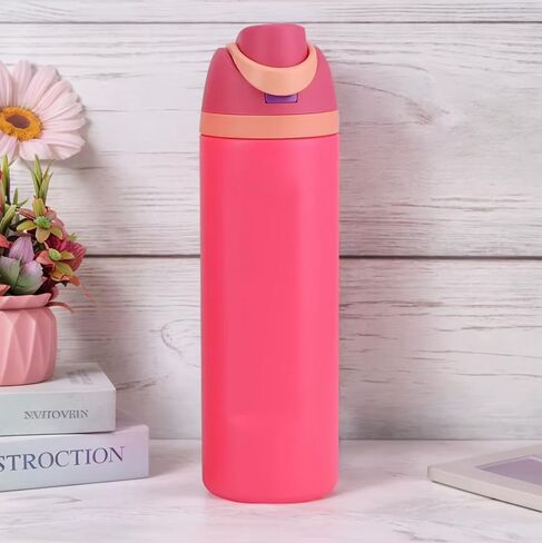 Insulated Stainless Steel Water Bottle with Straw, 24 oz, Reusable Sports and Travel Bottle for School, Kids, and Outdoors - Leakproof and BPA-Free (PINK) in Kuwait
