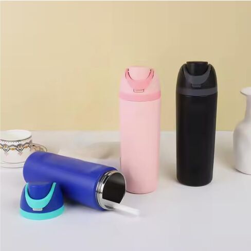Insulated Stainless Steel Water Bottle with Straw, 24 oz, Reusable Sports and Travel Bottle for School, Kids, and Outdoors - Leakproof and BPA-Free (PINK) in Saudi Arabia