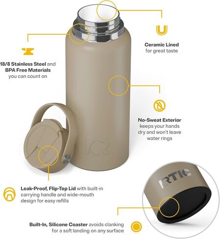 RTIC 32oz Outback Bottle, Ceramic Lined, Insulated, Stainless Steel, Metal, Double Wall Vacuum-Insulation, Leak-Proof Lid, BPA-Free Water Flask Hiking, Running, Sports, Outdoor, Starry Night in Saudi Arabia
