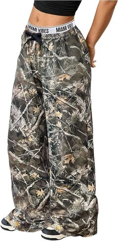 Girl's Camo Wide Leg Athletic Baggy Pants Elastic Waist Tree Branch Graphic Trousers Pants Streetwear in Saudi Arabia