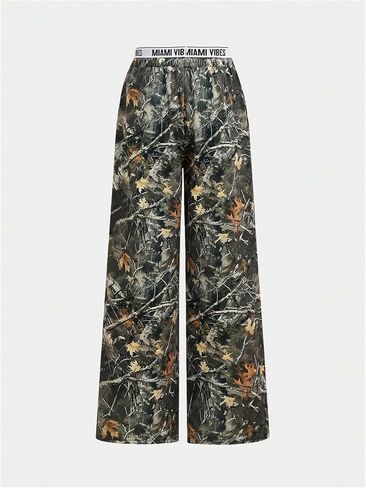 Girl's Camo Wide Leg Athletic Baggy Pants Elastic Waist Tree Branch Graphic Trousers Pants Streetwear in Saudi Arabia