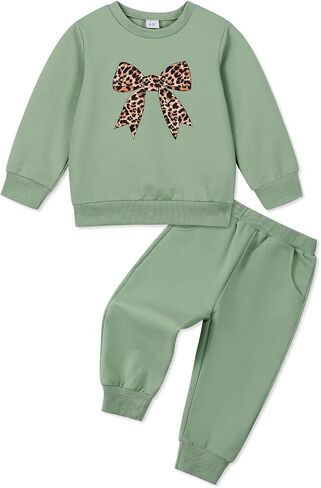 ESHOO Toddler Girl Clothes 2 Piece Leopard Outfits Long Sleeve Sweatshirt Pants Tracksuit Fall Winter Clothing Set 2-7T in Saudi Arabia