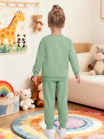 ESHOO Toddler Girl Clothes 2 Piece Leopard Outfits Long Sleeve Sweatshirt Pants Tracksuit Fall Winter Clothing Set 2-7T in Saudi Arabia