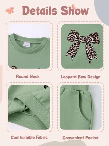 ESHOO Toddler Girl Clothes 2 Piece Leopard Outfits Long Sleeve Sweatshirt Pants Tracksuit Fall Winter Clothing Set 2-7T in Saudi Arabia