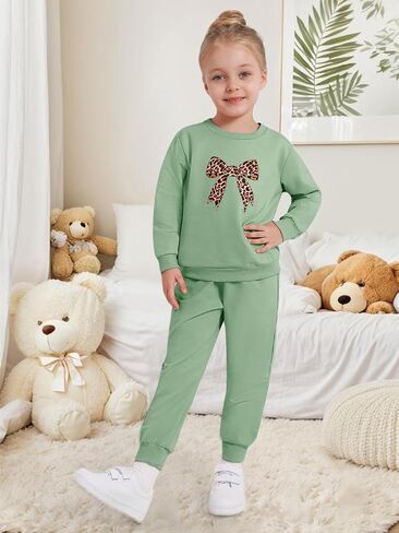 ESHOO Toddler Girl Clothes 2 Piece Leopard Outfits Long Sleeve Sweatshirt Pants Tracksuit Fall Winter Clothing Set 2-7T in Saudi Arabia