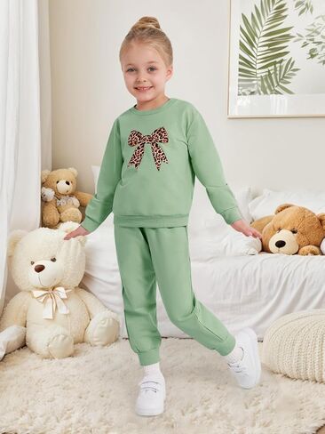 ESHOO Toddler Girl Clothes 2 Piece Leopard Outfits Long Sleeve Sweatshirt Pants Tracksuit Fall Winter Clothing Set 2-7T in Saudi Arabia