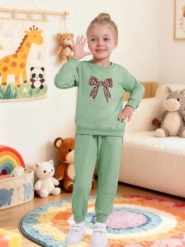 ESHOO Toddler Girl Clothes 2 Piece Leopard Outfits Long Sleeve Sweatshirt Pants Tracksuit Fall Winter Clothing Set 2-7T in Saudi Arabia