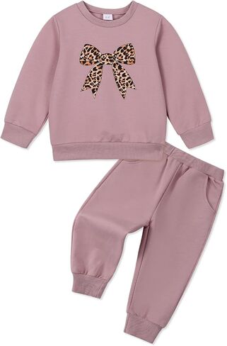 ESHOO Toddler Girl Clothes 2 Piece Leopard Outfits Long Sleeve Sweatshirt Pants Tracksuit Fall Winter Clothing Set 2-7T in Saudi Arabia