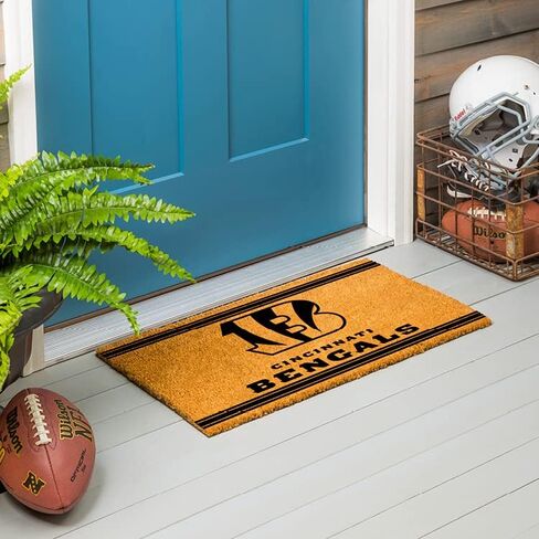 سجادة باب من ألياف جوز الهند الطبيعية NFL Cincinnati Bengals من Team Sports America NFL | مدخل داخلي وخارجي | 28 × 16 بوصة | عدم الانزلاق مرة أخرى | ترحيب الحصير | كفوف الكلب الموحلة | ديكور المنزل لمدخل الباب الأمامي in Saudi Arabia