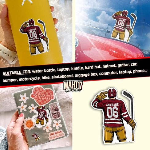 Custom Hockey Player Sticker Personalized Team Sport with Name Number Team Spirit Waterproof Die-Cut Vinyl Stickers for Water Bottle Laptop Hard Hat Kindle Sticker Decal Decor Gifts in Saudi Arabia