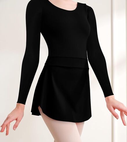 2Pcs Women's Team Basic Long Sleeve Dance Leotard with Pull on Black Ballet Skirt in Saudi Arabia