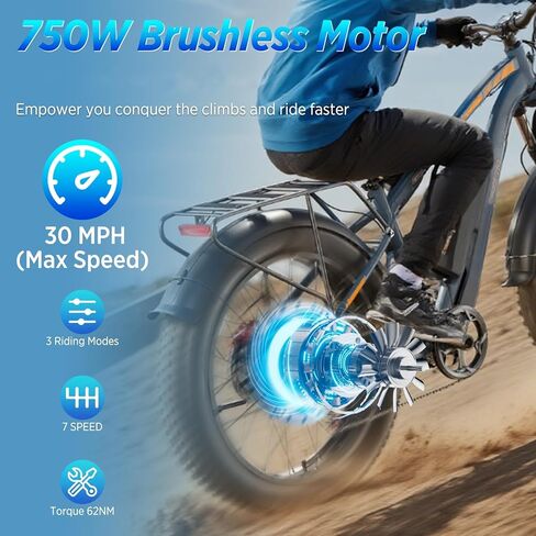 1000W Electric Bike for Adults, 7 Speed Ebike with 26" Fat Tire, Max 30MPH & 50 Miles, 48V 18.2Ah Battery, Hydraulic Disc Brake, All-Terrain Moped Style Ebike for Snow, Mountains, Sand, Road in Saudi Arabia