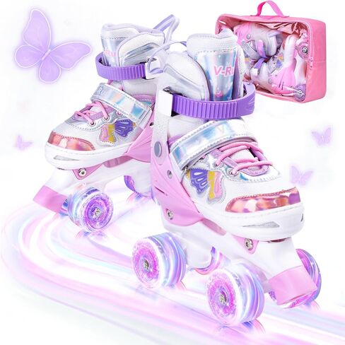 Adjustable Kids Roller Skates with Light Up Wheels & Safety Protection for Beginners, Toddler Roller Girls Skates Ages 3-5, 5-8, 8-12, Patines para Niñas for Indoor Outdoor Sports in Saudi Arabia