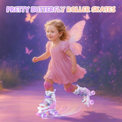 Adjustable Kids Roller Skates with Light Up Wheels & Safety Protection for Beginners, Toddler Roller Girls Skates Ages 3-5, 5-8, 8-12, Patines para Niñas for Indoor Outdoor Sports in Saudi Arabia