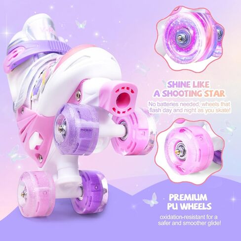 Adjustable Kids Roller Skates with Light Up Wheels & Safety Protection for Beginners, Toddler Roller Girls Skates Ages 3-5, 5-8, 8-12, Patines para Niñas for Indoor Outdoor Sports in Saudi Arabia
