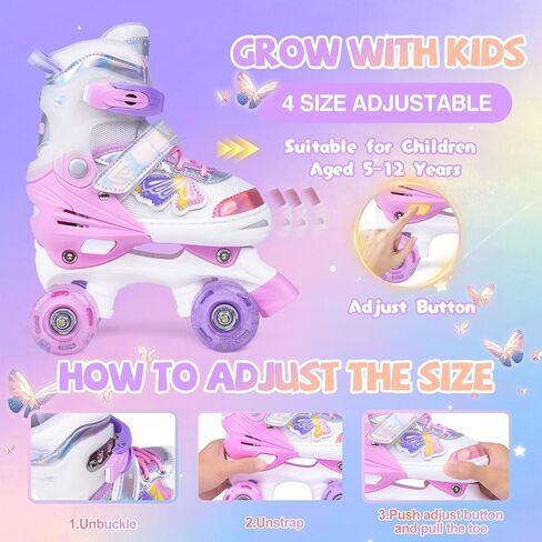 Adjustable Kids Roller Skates with Light Up Wheels & Safety Protection for Beginners, Toddler Roller Girls Skates Ages 3-5, 5-8, 8-12, Patines para Niñas for Indoor Outdoor Sports in Saudi Arabia