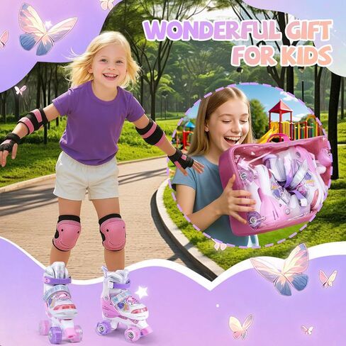 Adjustable Kids Roller Skates with Light Up Wheels & Safety Protection for Beginners, Toddler Roller Girls Skates Ages 3-5, 5-8, 8-12, Patines para Niñas for Indoor Outdoor Sports in Saudi Arabia