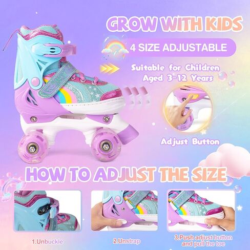 Adjustable Kids Roller Skates with Light Up Wheels & Safety Protection for Beginners, Toddler Roller Girls Skates Ages 3-5, 5-8, 8-12, Patines para Niñas for Indoor Outdoor Sports in Saudi Arabia