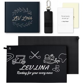 منشفة جولف مغناطيسية للرجال (جلد سويدي من الألياف الدقيقة على الوجهين + وافل) - مجموعة هدايا مناشف للحقائب مع حامل من جلد البولي يوريثان، مغناطيس قوي N52 (أسود) in Kuwait