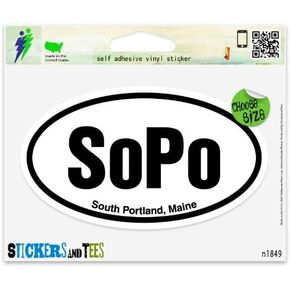 SoPo South Portland Maine Oval Vinyl Car Bumper Window Sticker 3" x 2" in Saudi Arabia