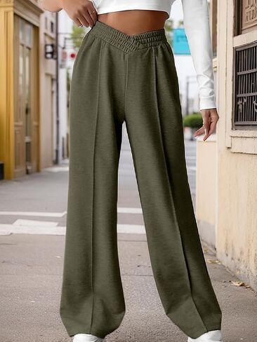 Womens Wide Leg Pants Casual High Waisted Crossover Lounge Sweatpants Stretchy Style for Daily Activities in Saudi Arabia