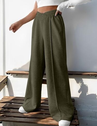 Womens Wide Leg Pants Casual High Waisted Crossover Lounge Sweatpants Stretchy Style for Daily Activities in Saudi Arabia