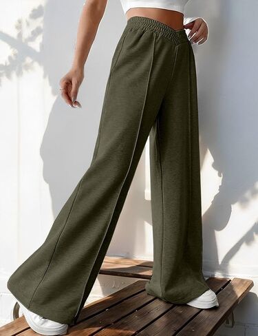 Womens Wide Leg Pants Casual High Waisted Crossover Lounge Sweatpants Stretchy Style for Daily Activities in Saudi Arabia