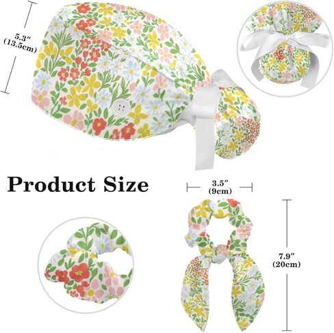 Scrub Caps Women Nursing Hats Wildflowers with Buttons Ponytail Working Adjustable Pouch Tie Back in Kuwait