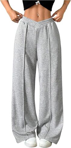 SweatyRocks Women's Y2k Wide Leg Baggy Sweatpants Asymmetrical Elastic Waist Sports Pants with Pockets in Saudi Arabia