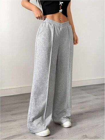 SweatyRocks Women's Y2k Wide Leg Baggy Sweatpants Asymmetrical Elastic Waist Sports Pants with Pockets in Saudi Arabia