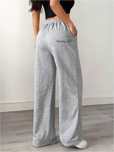 SweatyRocks Women's Y2k Wide Leg Baggy Sweatpants Asymmetrical Elastic Waist Sports Pants with Pockets in Saudi Arabia