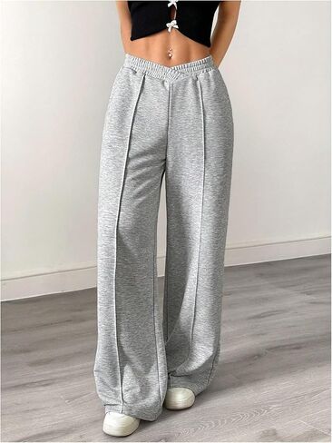 SweatyRocks Women's Y2k Wide Leg Baggy Sweatpants Asymmetrical Elastic Waist Sports Pants with Pockets in Saudi Arabia