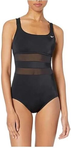 Nike Missy Mesh Solid Edge V-Back One Piece Swimsuit, Black, X Large in Saudi Arabia