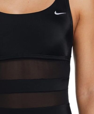 Nike Missy Mesh Solid Edge V-Back One Piece Swimsuit, Black, X Large in Saudi Arabia
